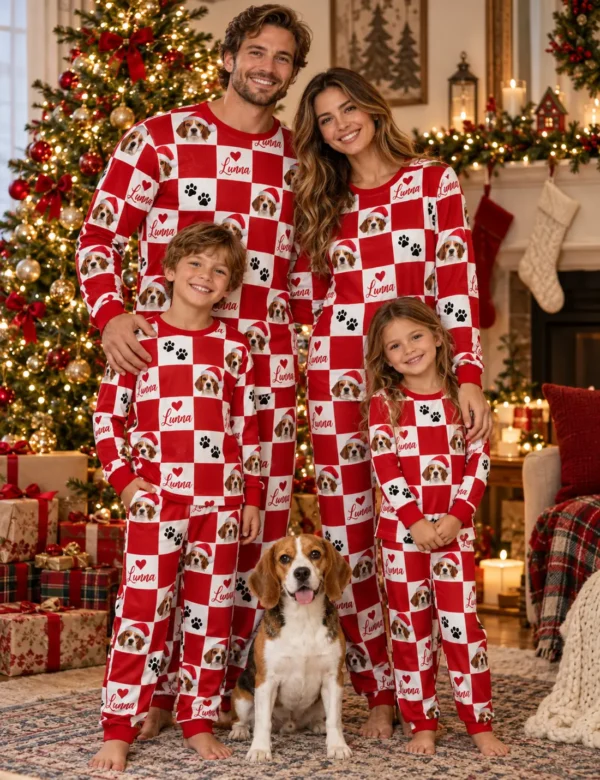 82d3452b-73ea-4dac-9438-fc7521ead7ea Personalized Family Christmas Pajamas – Custom Pet Photo Matching Holiday Set