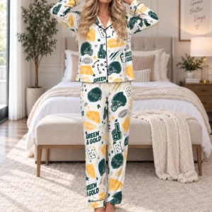 Green Bay Women’s Satin Pajama Set – Football Sleepwear - product view 2