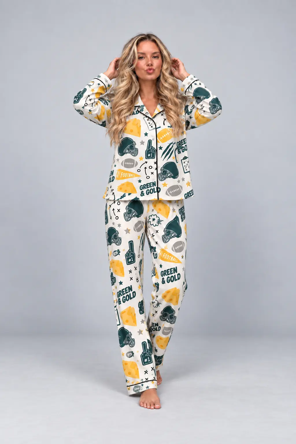 Green Bay Women’s Satin Pajama Set – Football Sleepwear