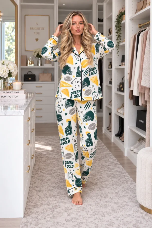 Green Bay Women’s Satin Pajama Set – Football Sleepwear - product view 3