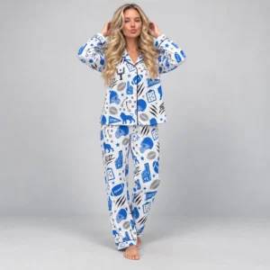 Lions Women’s Satin Pajama Set – Football Fan Sleepwear &amp Game Day Lounge Set