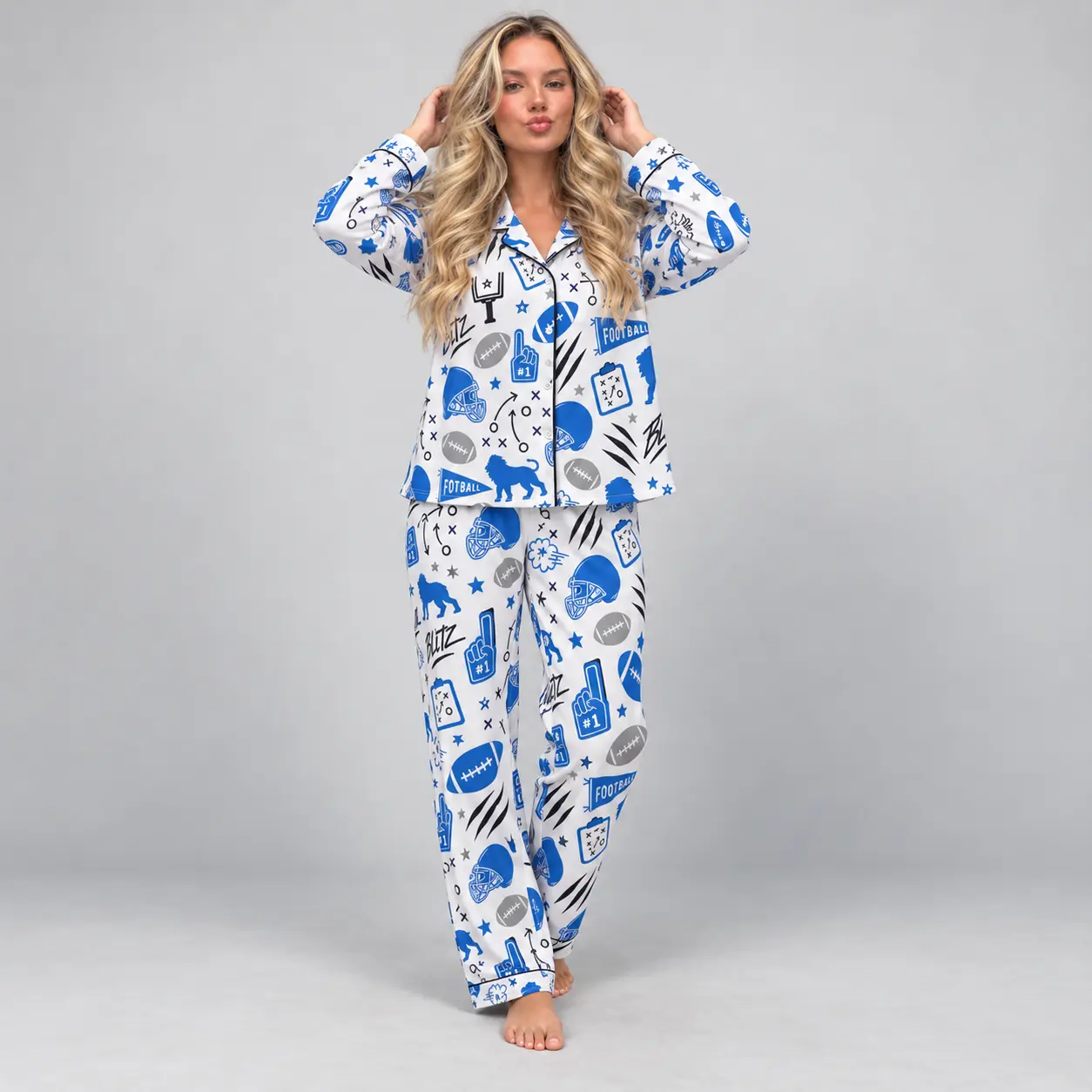 Lions Women’s Satin Pajama Set – Football Fan Sleepwear & Game Day Lounge Set
