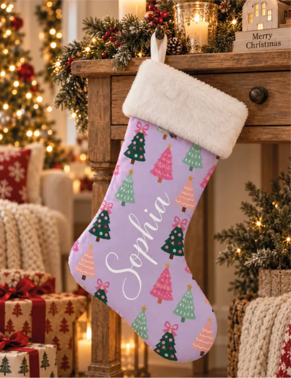 Set of 2 Personalized Christmas Stockings – Custom Name Holiday Stockings