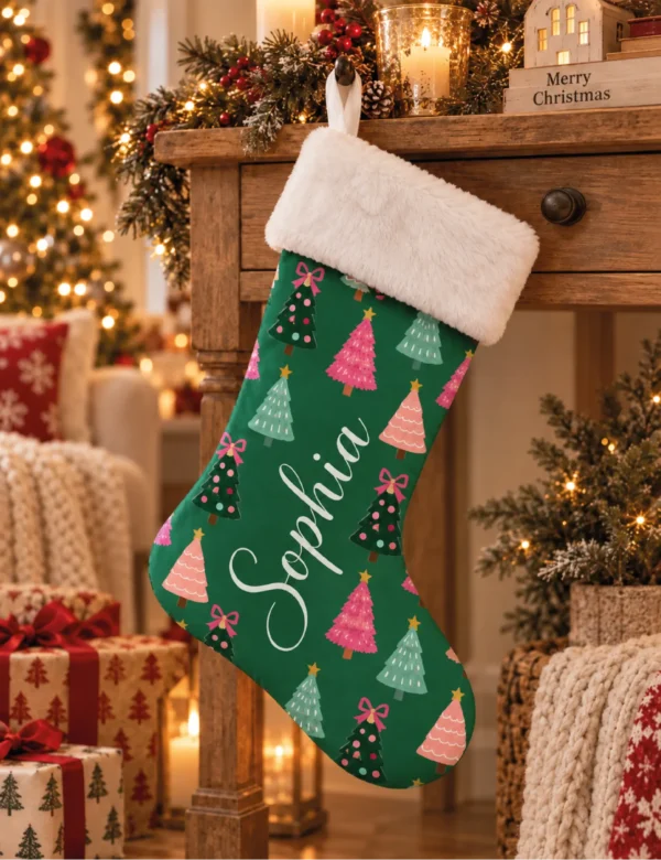 Set of 2 Personalized Christmas Stockings – Custom Name Holiday Stockings