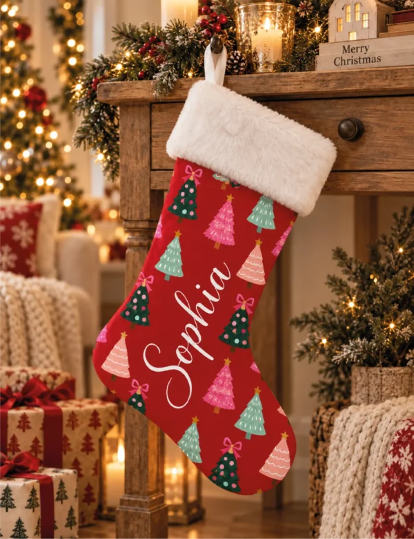 Set of 2 Personalized Christmas Stockings – Custom Name Holiday Stockings