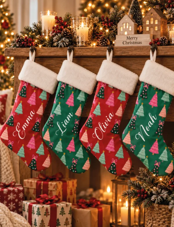Set of 2 Personalized Christmas Stockings – Custom Name Holiday Stockings