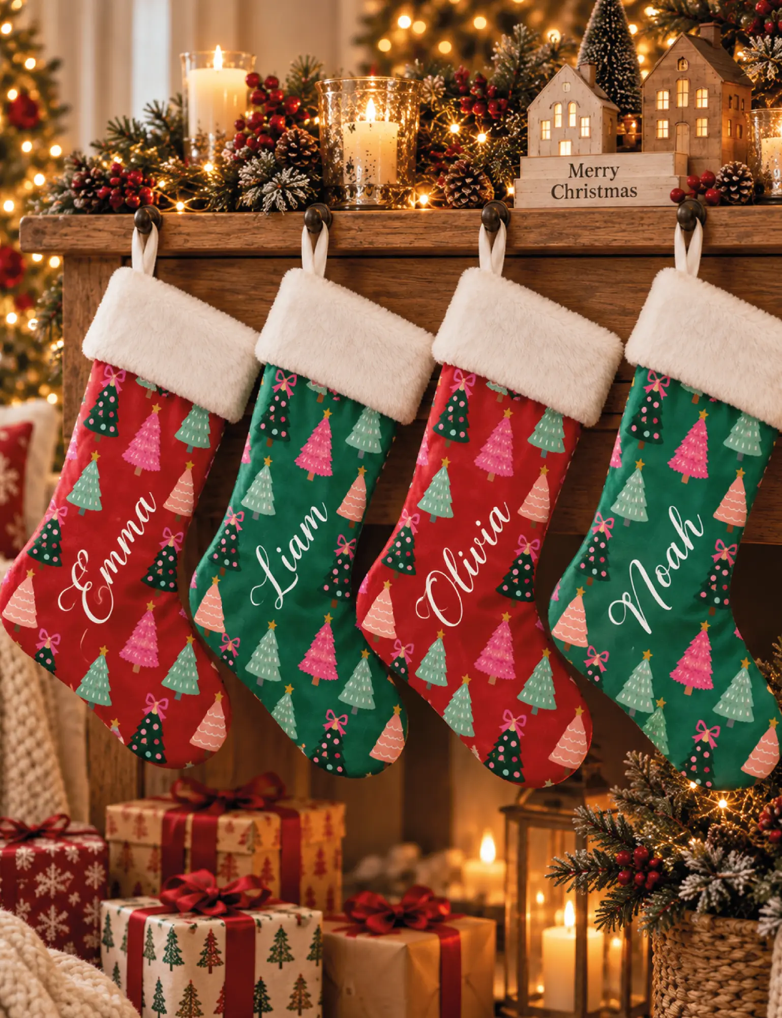 Set of 2 Personalized Christmas Stockings – Custom Name Holiday Stockings