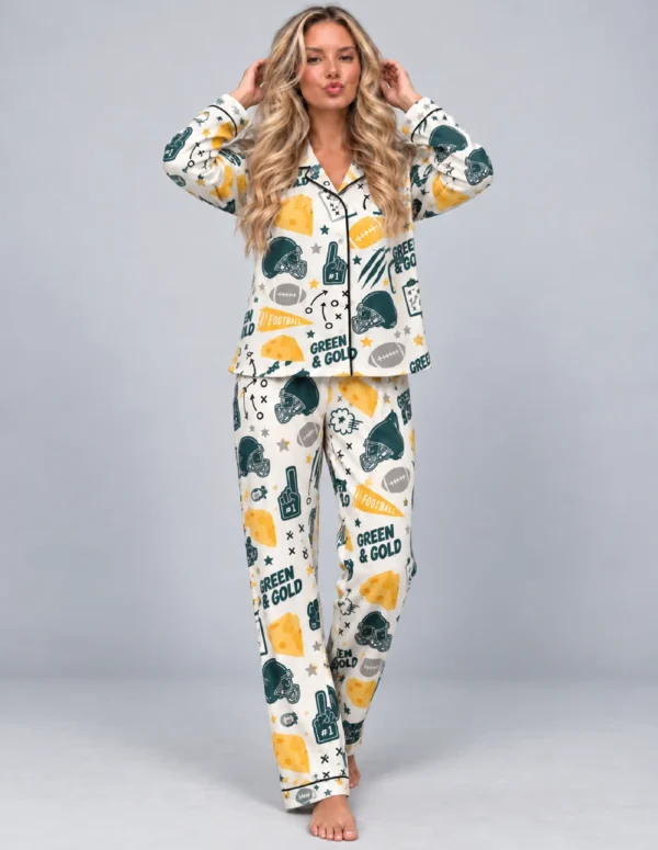 Green Bay Women’s Satin Pajama Set – Football Sleepwear
