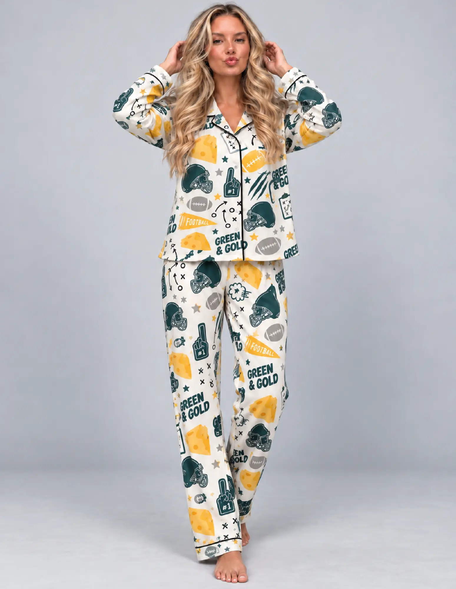 Satin Pajama Set – Football Green Bay Women’s Satin Pajama Set – Football Sleepwear