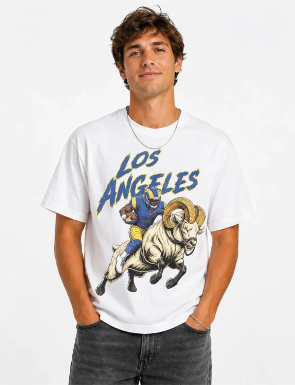 Los Angeles Football Football Shirt featuring a bold vintage-style football player and ram illustration printed on a soft black Comfort Colors tee. A great game day, tailgate, or gift shirt for Los Angeles Football fans. Los Angeles Football Football Shirt featuring a bold vintage-style football player and ram illustration printed on a soft black Comfort Colors tee. A great game day, tailgate, or gift shirt for Los Angeles Football fans.
