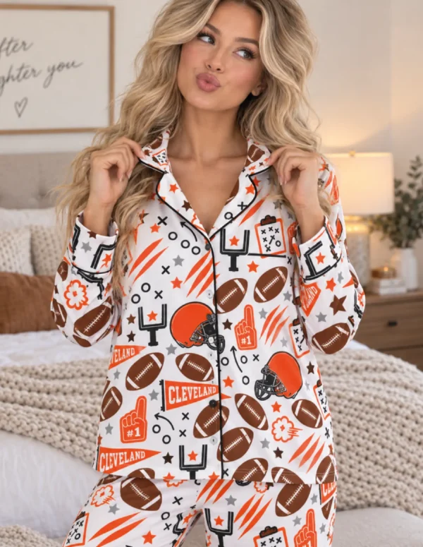 Cleveland Women’s Satin Pajama Set – Football Sleepwear - product view 3