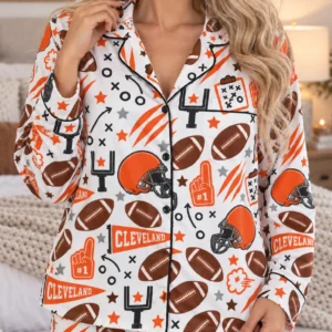 Cleveland Women’s Satin Pajama Set – Football Sleepwear - product view 2
