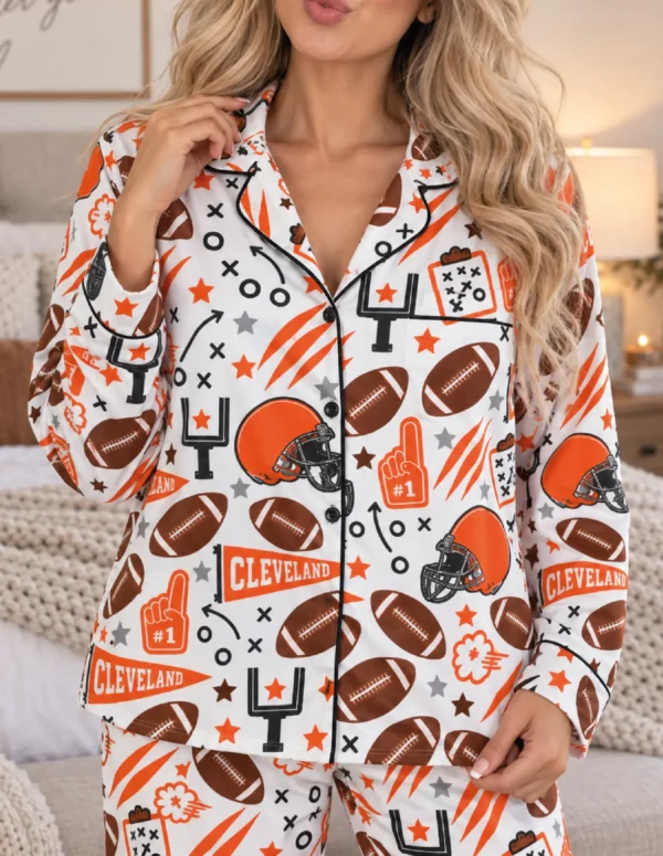 Cleveland Women’s Satin Pajama Set – Football Sleepwear - product view 2