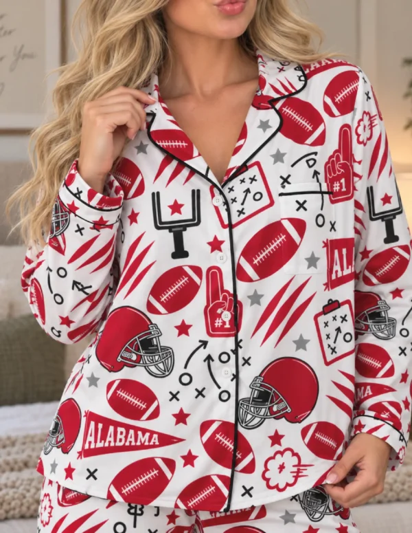 Alabama Women’s Satin Pajama Set – Football Sleepwear - product view 3
