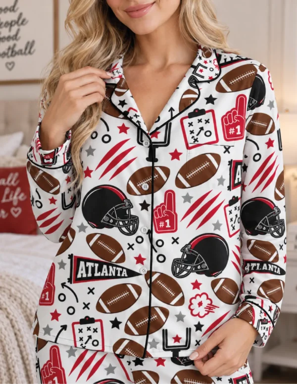 Atlanta Women’s Satin Pajama Set – Football Sleepwear - product view 2