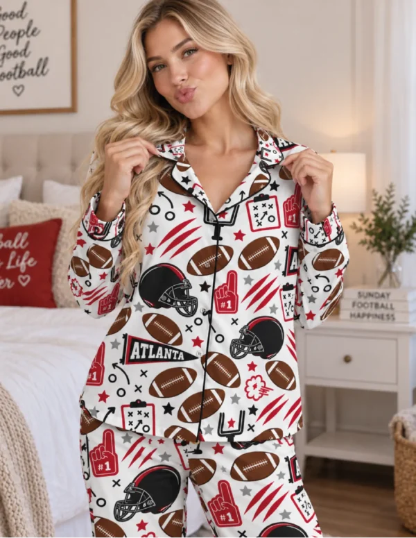 Atlanta Women’s Satin Pajama Set – Football Sleepwear - product view 3