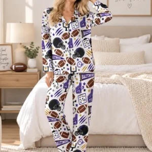 Baltimore Women’s Satin Pajama Set – Football Sleepwear - product view 2