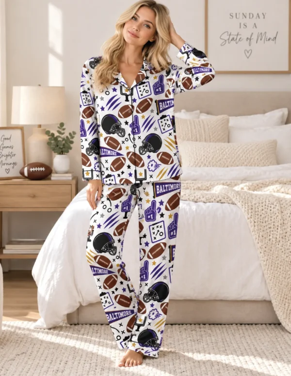 Baltimore Women’s Satin Pajama Set Baltimore Women’s Satin Pajama Set – Football Sleepwear - product view 2
