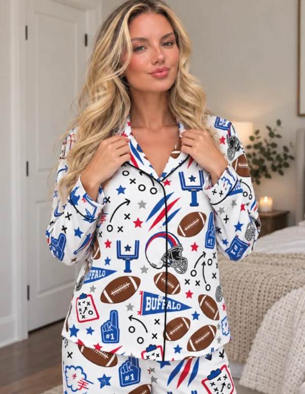Buffalo Women’s Satin Pajama Set Buffalo Women’s Satin Pajama Set – Football Sleepwear - product view 5