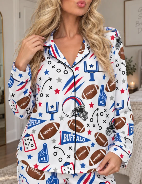Buffalo Women’s Satin Pajama Set Buffalo Women’s Satin Pajama Set – Football Sleepwear - product view 4