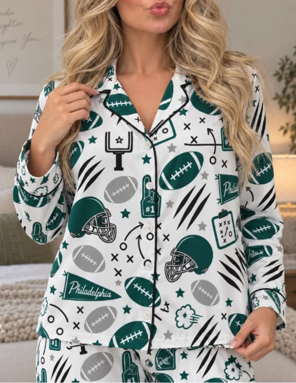 Philadelphia Women’s Satin Pajama Set – Football Sleepwear - product view 2
