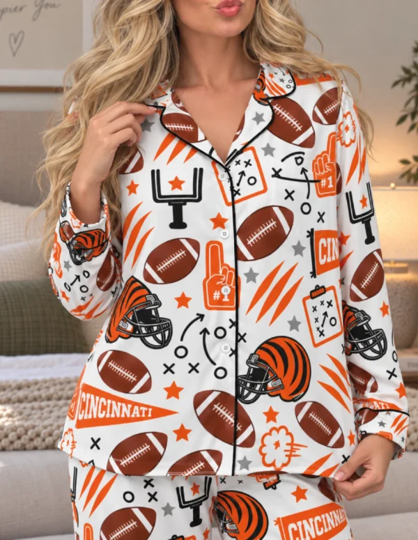 Cincinnati Women’s Satin Pajama Set – Football Sleepwear - product view 4