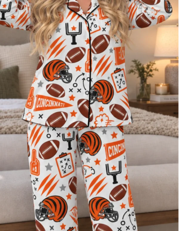 Cincinnati Women’s Satin Pajama Set – Football Sleepwear - product view 3
