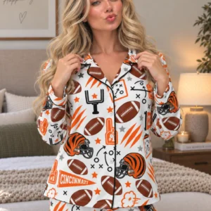 Cincinnati Women’s Satin Pajama Set – Football Sleepwear - product view 2