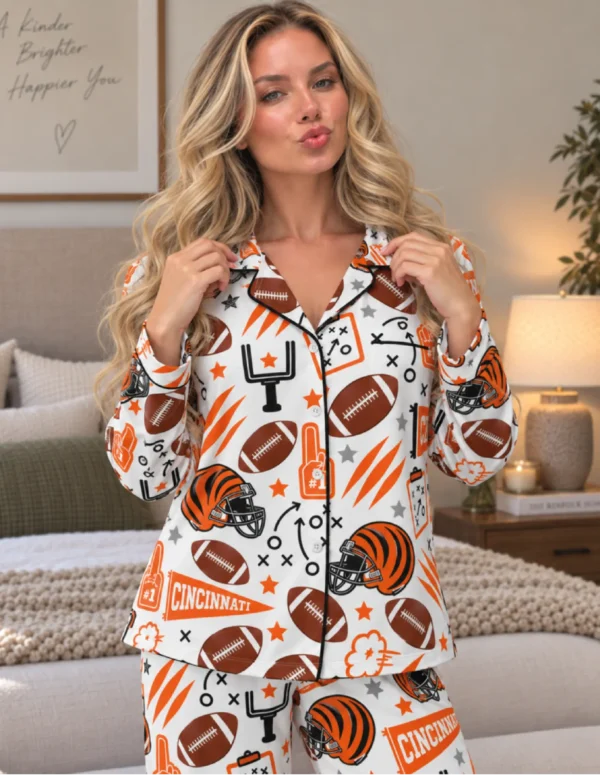 Cincinnati Women’s Satin Pajama Set – Football Sleepwear - product view 2