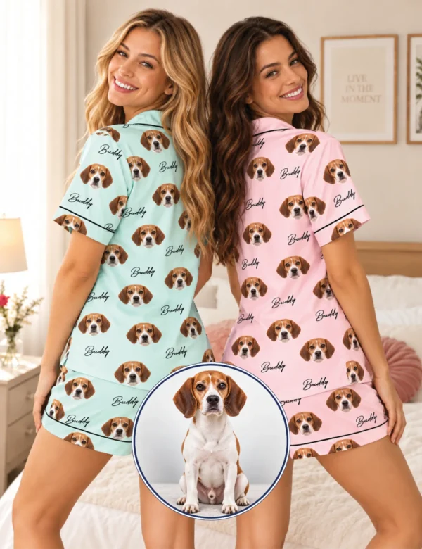 dgo-02 Custom Beagle Photo Pajama Set – Personalized Buddy Sleepwear for Women
