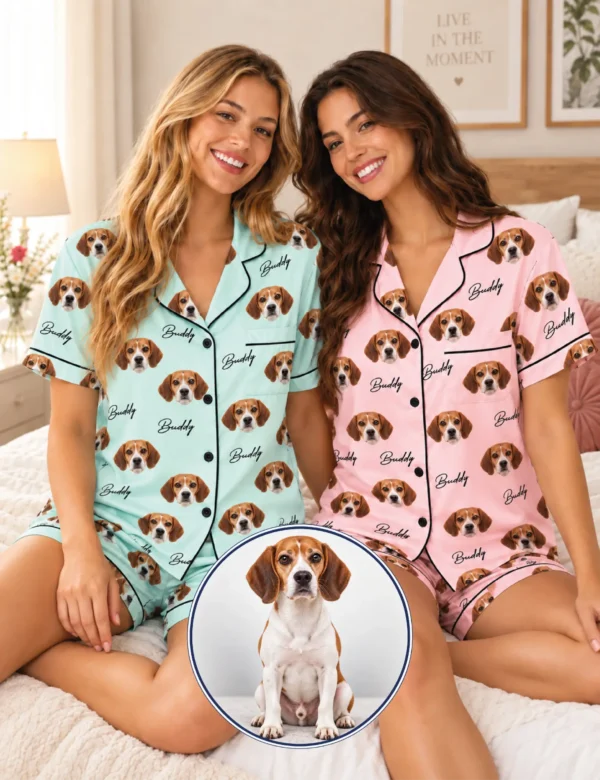 dgo-03 Custom Beagle Photo Pajama Set – Personalized Buddy Sleepwear for Women