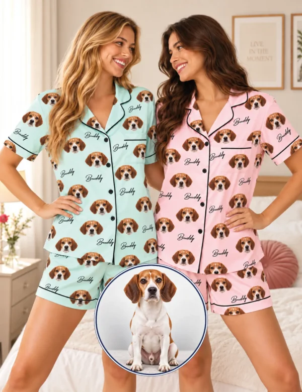 dgo-04 Custom Beagle Photo Pajama Set – Personalized Buddy Sleepwear for Women