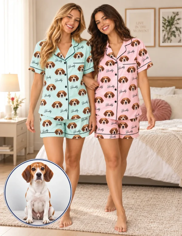 dgo-05 Custom Beagle Photo Pajama Set – Personalized Buddy Sleepwear for Women