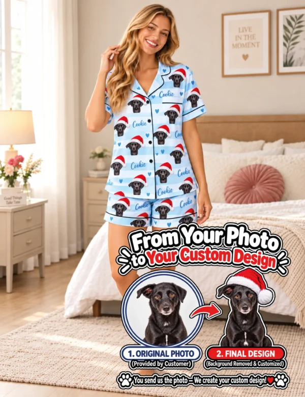 dog-01 Personalized Christmas Pajamas – Custom Photo Holiday Gift for Women
