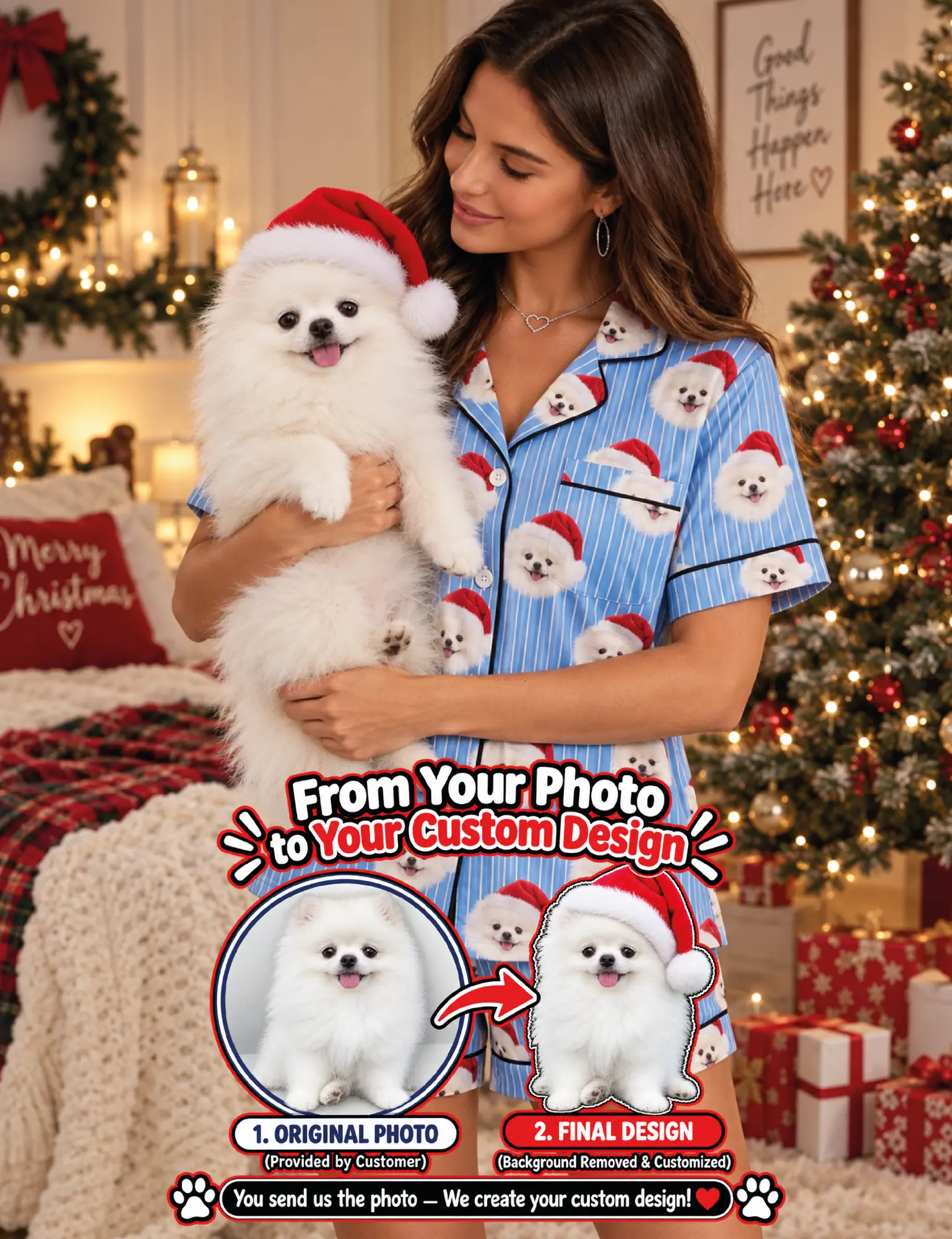 Custom Pet Christmas Pajamas – Personalized Photo Holiday Keepsake