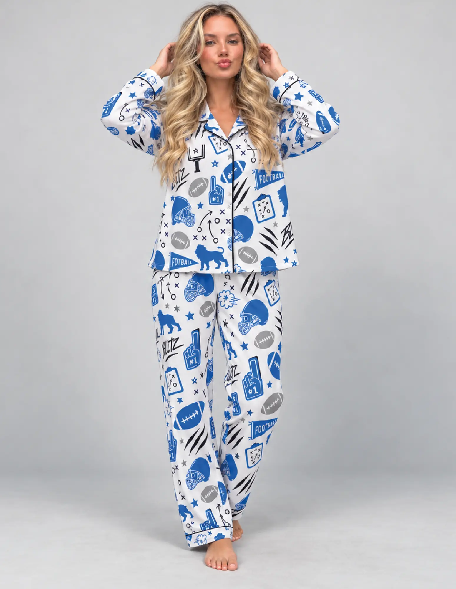 Detroit Football Satin Pajama Set – Football-01 Detroit Football Women’s Satin Pajama Set – Football Fan Sleepwear & Game Day Lounge Set
