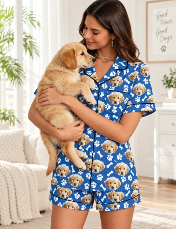 pat-01 Custom Pet Portrait Pajamas for Women – Personalized Dog Photo Sleepwear