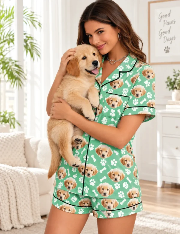 pat-05 Custom Pet Portrait Pajamas for Women – Personalized Dog Photo Sleepwear