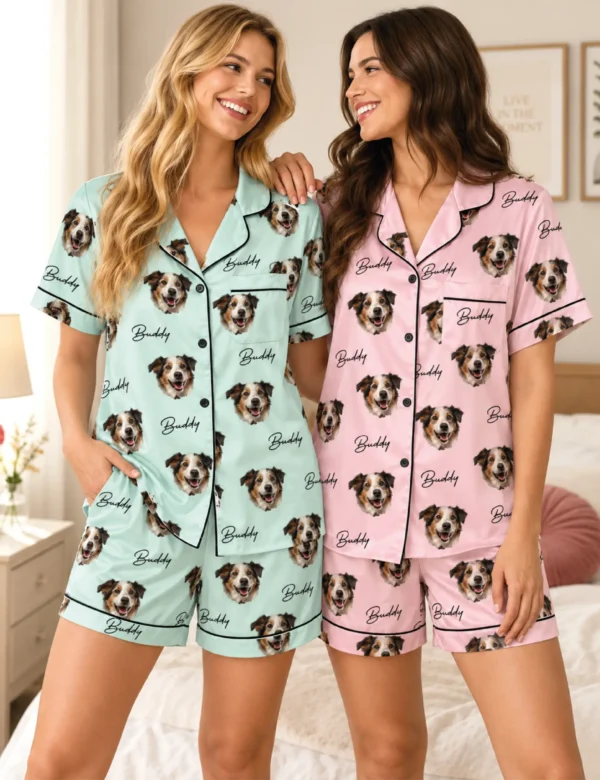pjm st-01 Personalized Dog Face Pajama Set – Custom Women’s Pet Pajamas