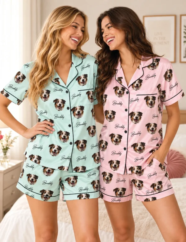 pjm st-03 Personalized Dog Face Pajama Set – Custom Women’s Pet Pajamas