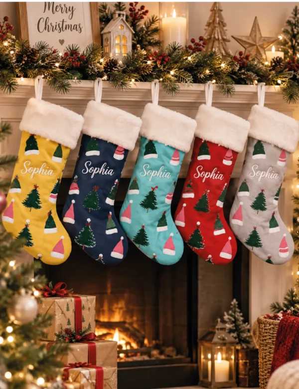 td-06 Personalized Christmas Stocking Set of 2 – Custom Name Family Holiday Stockings