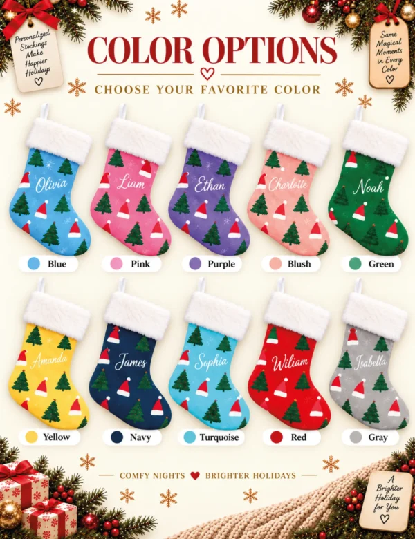 td-07 Personalized Christmas Stocking Set of 2 – Custom Name Family Holiday Stockings
