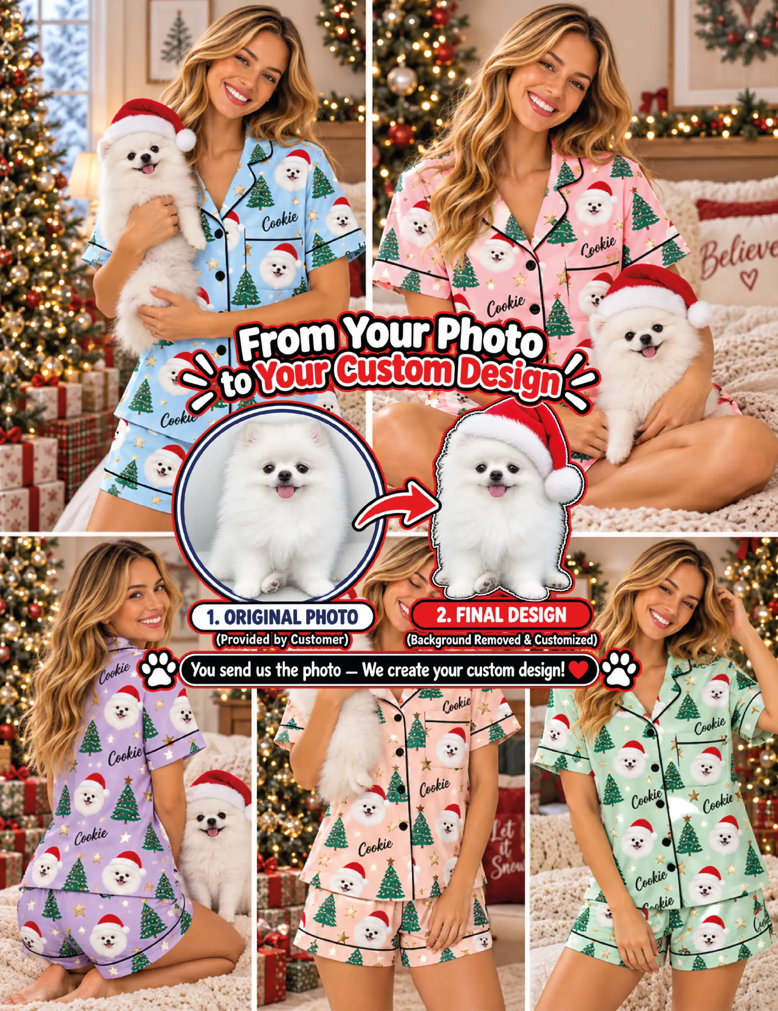 Personalized Christmas Pet Keepsake Pajamas – Custom Photo Holiday Sleep Set