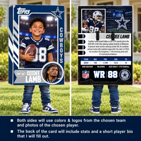 Custom Sports Trading Card Costume | DIY Wearable Sports Card | Editable Design | Baseball Card | Personalized | Halloween Costume. Digital File - Dallas
