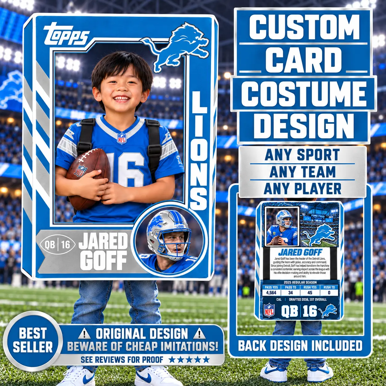 Custom Sports Trading Card Costume | DIY Wearable Sports Card | Editable Design | Baseball Card | Personalized | Halloween Costume. Digital File - Detroit