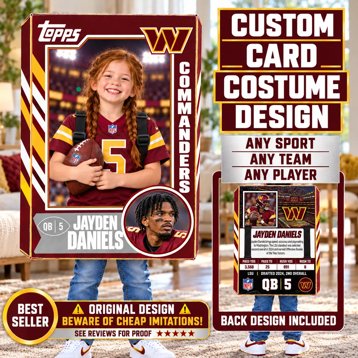 Custom Sports Trading Card Costume | DIY Wearable Sports Card | Editable Design | Baseball Card | Personalized | Halloween Costume. Digital File - Washington