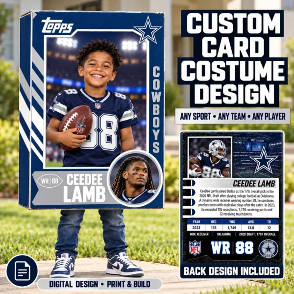 Custom Sports Trading Card Costume | DIY Wearable Sports Card | Editable Design | Baseball Card | Personalized | Halloween Costume. Digital File - Dallas