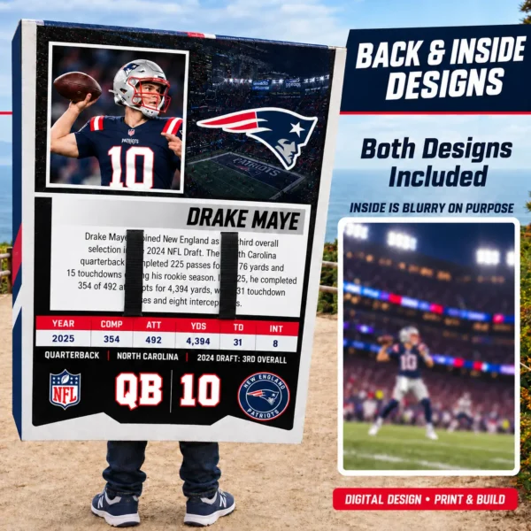 Custom Sports Trading Card Costume | DIY Wearable Sports Card | Editable Design | Baseball Card | Personalized | Halloween Costume. Digital File - New England