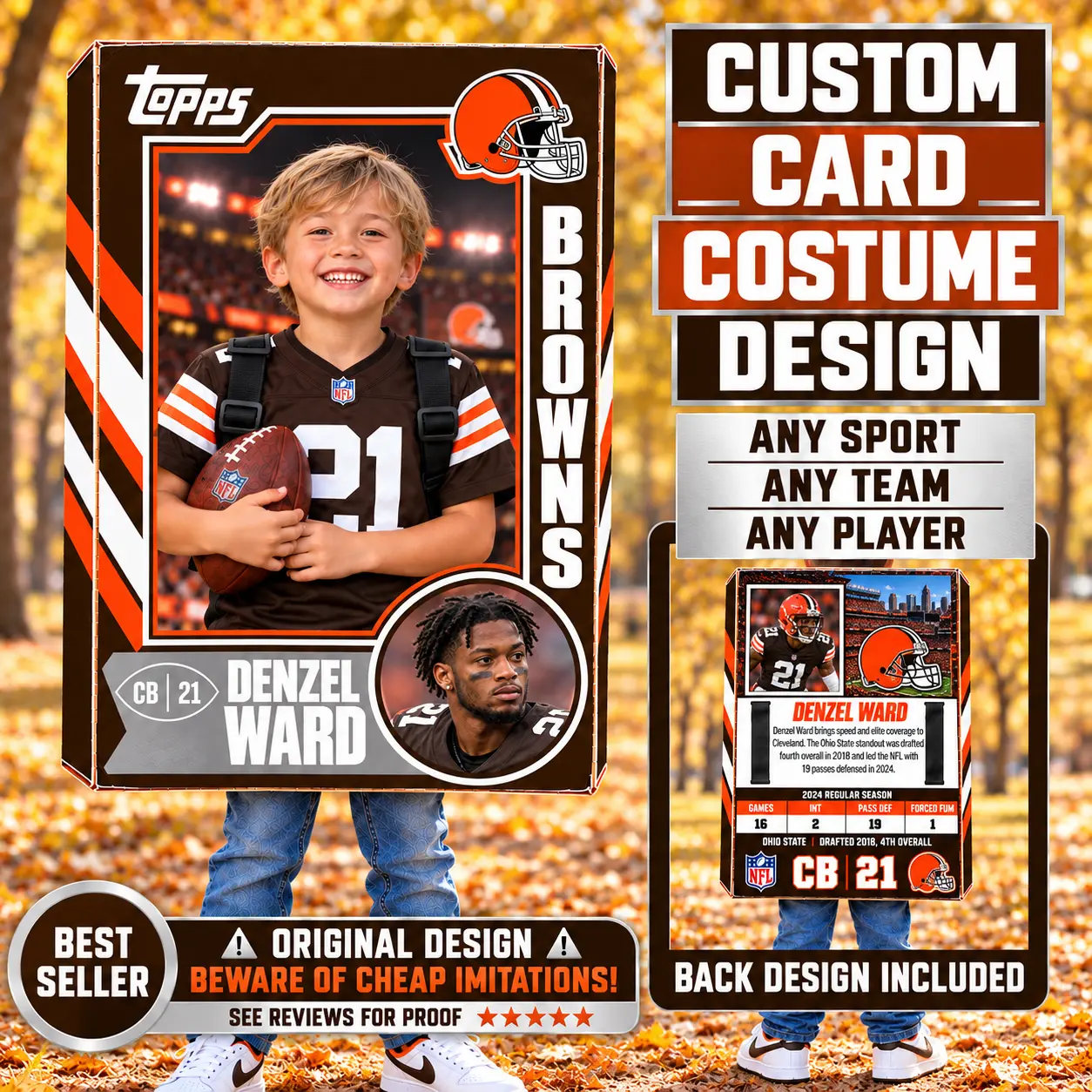 Custom Sports Trading Card Costume | DIY Wearable Sports Card | Editable Design | Baseball Card | Personalized | Halloween Costume. Digital File - Cleveland