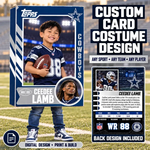 Custom Sports Trading Card Costume | DIY Wearable Sports Card | Editable Design | Baseball Card | Personalized | Halloween Costume. Digital File - Dallas